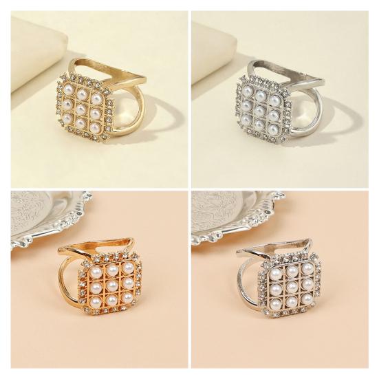 Square Faux Pearl Scarf Ring Rhinestone T-shirt Tie Clip Shawl Silk Scarves Ring Wrap Holder Clasp Slide Buckle Women Clothing Accessories
