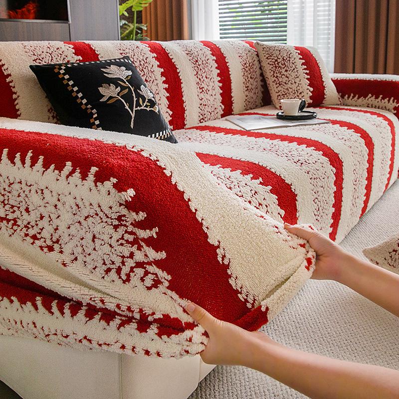 Universal Red Elastic Sofa Cover for Weddings & Christmas - Anti-Scratch, Full Coverage Protection