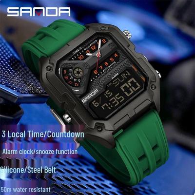 SANDA Men's Luxury Quartz Watch - Steel Band, Waterproof, Three-Time Zone, Versatile for Casual and Workplace Wear.