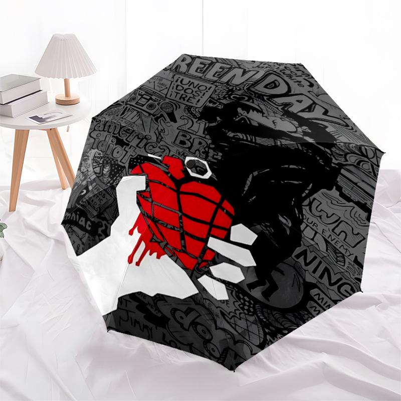 1PC Green Day Album Artwork Automatic Open/Close, 8-Rib Durable Frame Compact Travel Umbrella for Men & Women S1222040