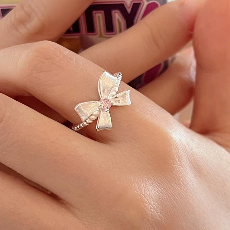 PANJBJ   CopperBowknot Ring for Women Love Heart Minimalism Sweet Romantic Adjustable Jewelry Gift Dropshipping