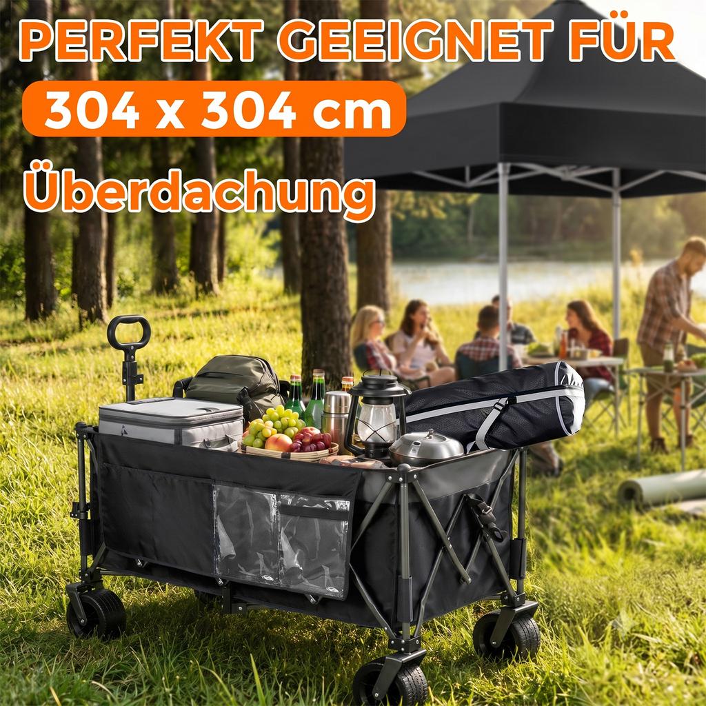 Składany wózek XXXL 300L Nośność 250 KG, Rozkładany do 130 cm, Dodatkowa szerokość 17x10 cm Koła terenowe, Opatentowany błyskawiczny montaż 4-kierunkowy, Czarny