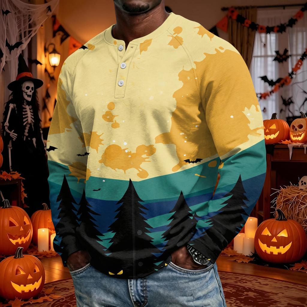 Men's Long Sleeve Shirt Loose Fit Casual Top for Halloween and Everyday Wear