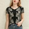Cute Animal Pattern Women's T-Shirt Fashion V-neck Short Sleeve Tees Summer Loose Tops Daily Casual Comfortable Female Clothing