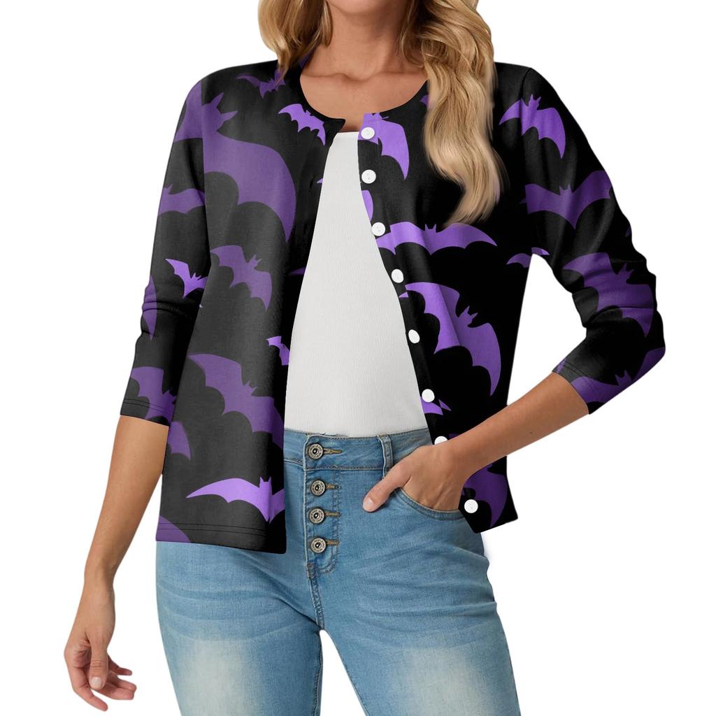 Women's Fashionable, Casual, Comfortable Halloween Print Cardigan Jacket