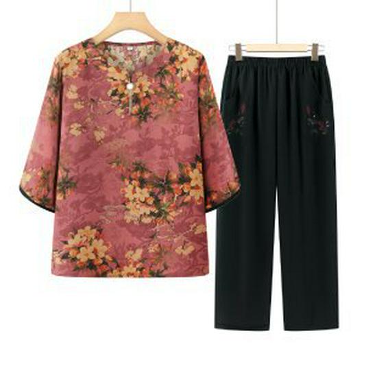 Stylish Summer T-Shirt Set for Middle-aged & Elderly Women 5XL красный