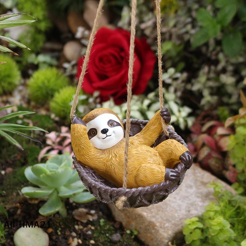 Sloth Garden Decor Outdoor Hanging Sloth Statue For Yard Patio Party Decoration, Cute Swing Sloth Decor Figurines