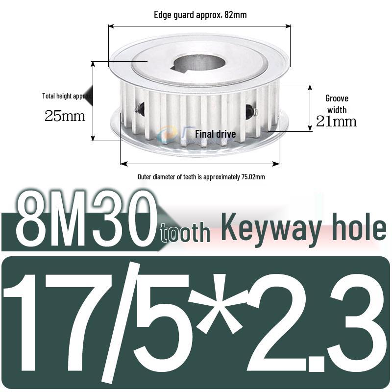 Double-Sided 8M Timing Belt Pulley, 30 Teeth, AF Type, Groove Width 16/21/27mm, Inner Hole 8-40mm.