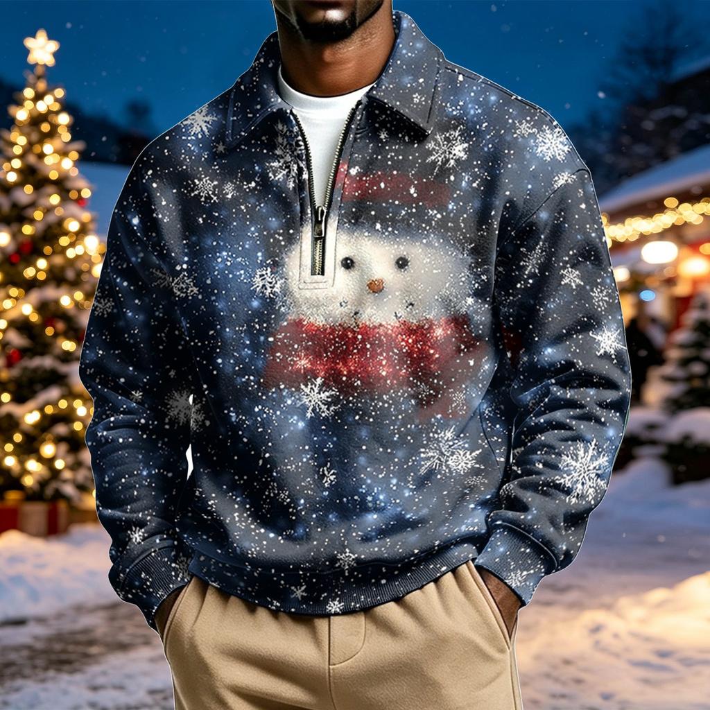 Men's Casual Christmas Print Collared Sweatshirt