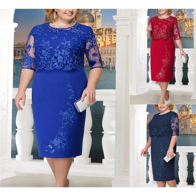 Wish Lace Splicing Fake Two-piece Set Chubby Dress Large Size Three-color Dress