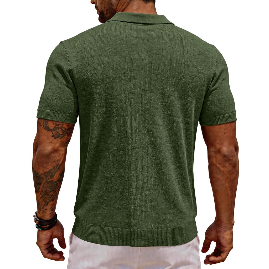 Men's Classic Short Sleeve Polo Shirt with Pocket Hollow Out Knit Design Casual Summer Top for Everyday Wear