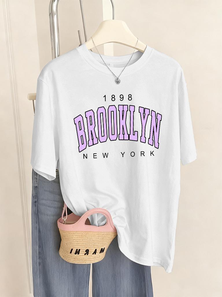 Brooklyn New York Letter Printed TShirts Women Basics Soft Short Sleeve Tops ONeck Loose T Shirts Summer Casual Womans Clothes