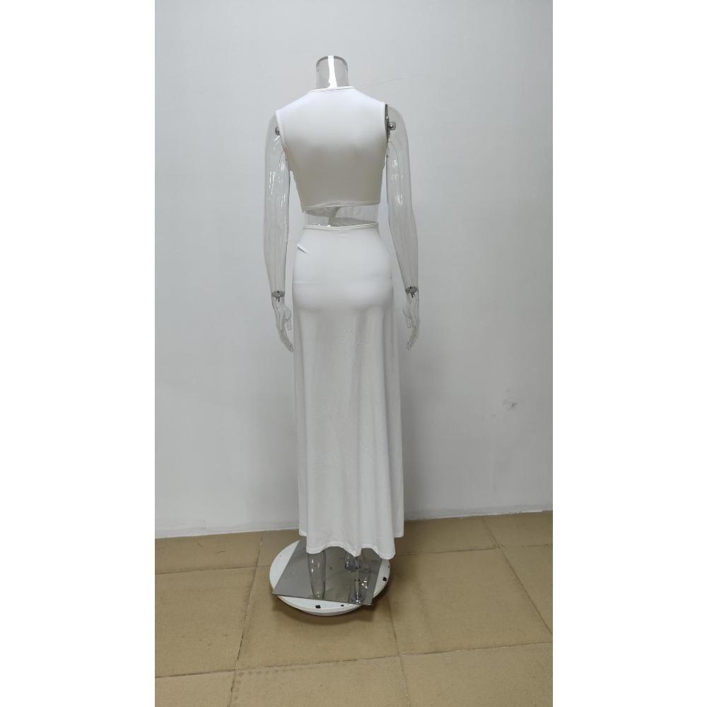 Spring Womens Fashion Hollow Out Knot Slit V Neck Sleeveless Pleated Irregular Dress