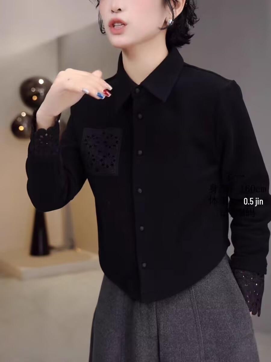 

Double-Sided Velvet Lace Lapel Cardigan: Solid Color, Long Sleeve Women s Autumn/Winter Top XL