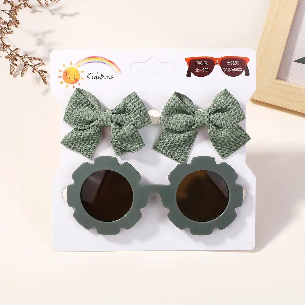 1Set Children Headwear Glasses Solid Soft Bowknot Head Bands Girls Lace Barrette Retro Headbands Sunglasses Kids Hair Band Sets