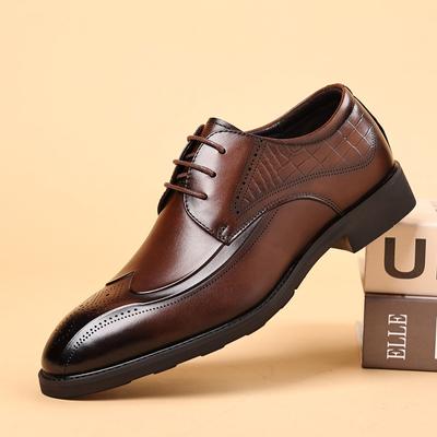 Chaussures de ville de marque de mode pour hommes en cuir véritable à bout carré, chaussures derby britanniques à lacets respirantes pour hommes, style classique