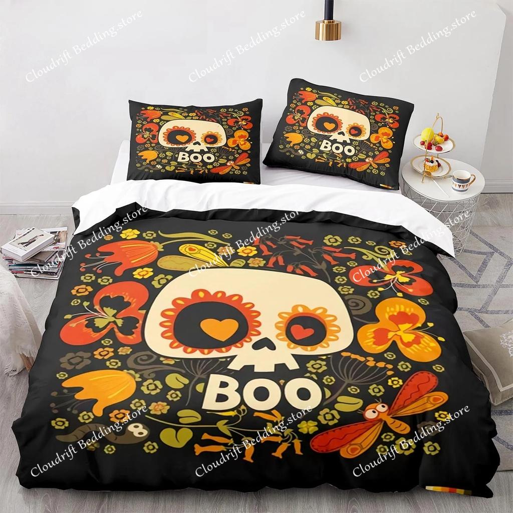 New 3D Print Halloween Boo Cartoon Bedding Set,Duvet Cover Bed Set Quilt Cover Pillowcase,King Queen Twin Size Boys Girls Adults