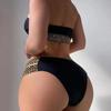 Costume da bagno sexy da donna bikini nero costume da bagno femminile a vita alta 2 pezzi costume da bagno solido costume da bagno a fascia costumi da bagno