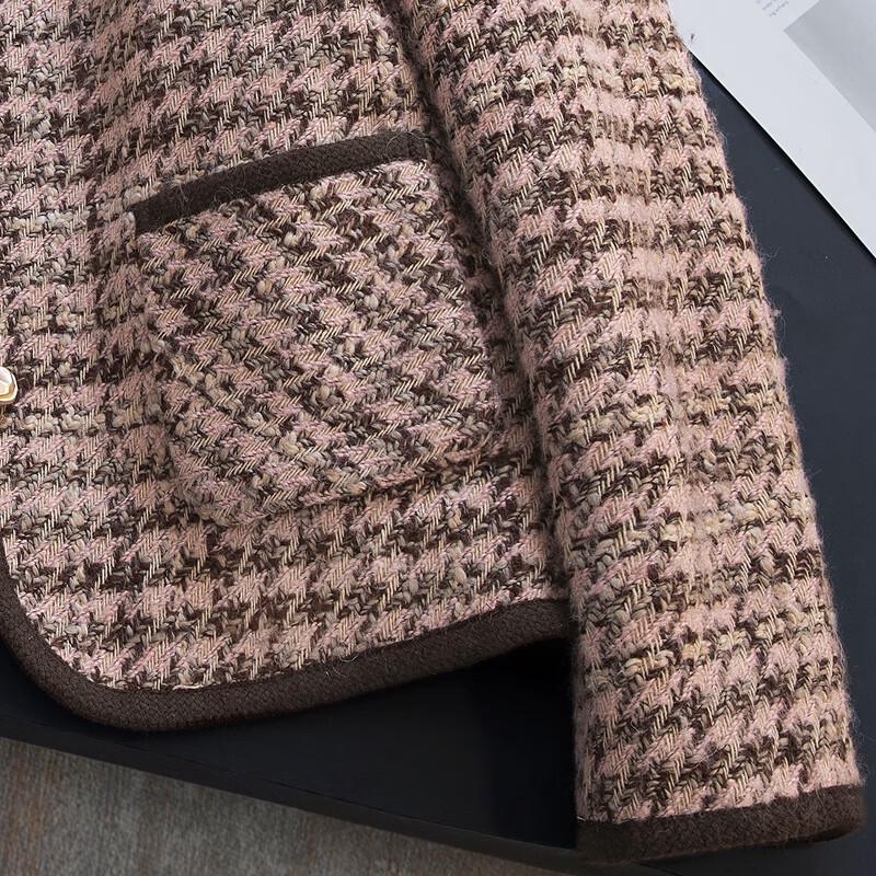 Women's Round Neck Color Block Tweed Jacket