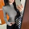 T-shirt Invernale da Donna Grigia a Collo Alto Slim-Fit Manica Lunga - Stile Trendy 2026