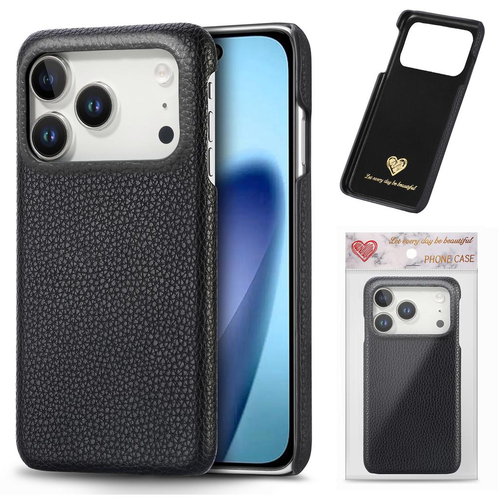 For iPhone 17 Pro Max Case Litchi Texture Leather Coated PC Mobile Back Cover
