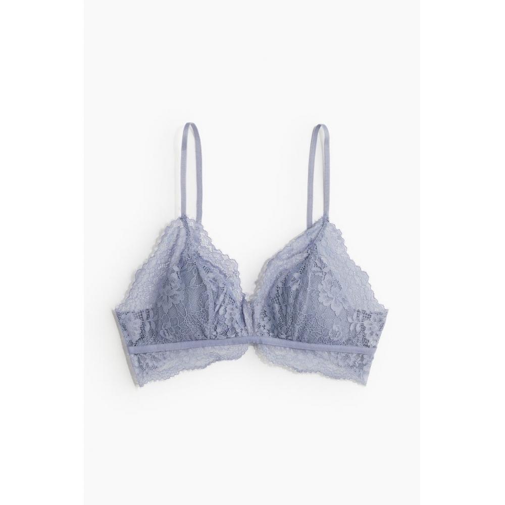 

H M Pad Cup Soft Lace Bra Dusty Blue