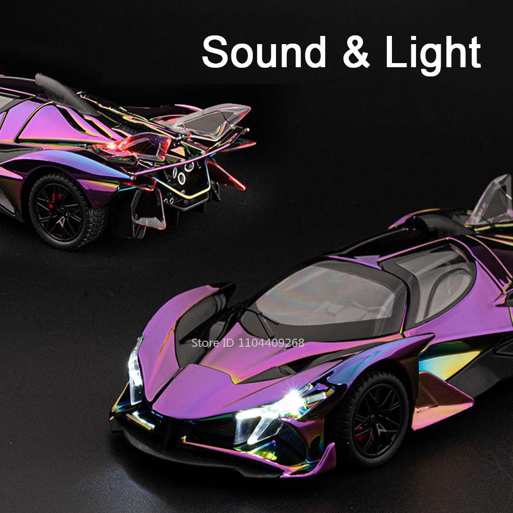 1:24 Scale Plating Apollo Project EVO Sports Car Model Toy Pull Back Sound Light Wheel Steering Supercar Models Desktop Ornament