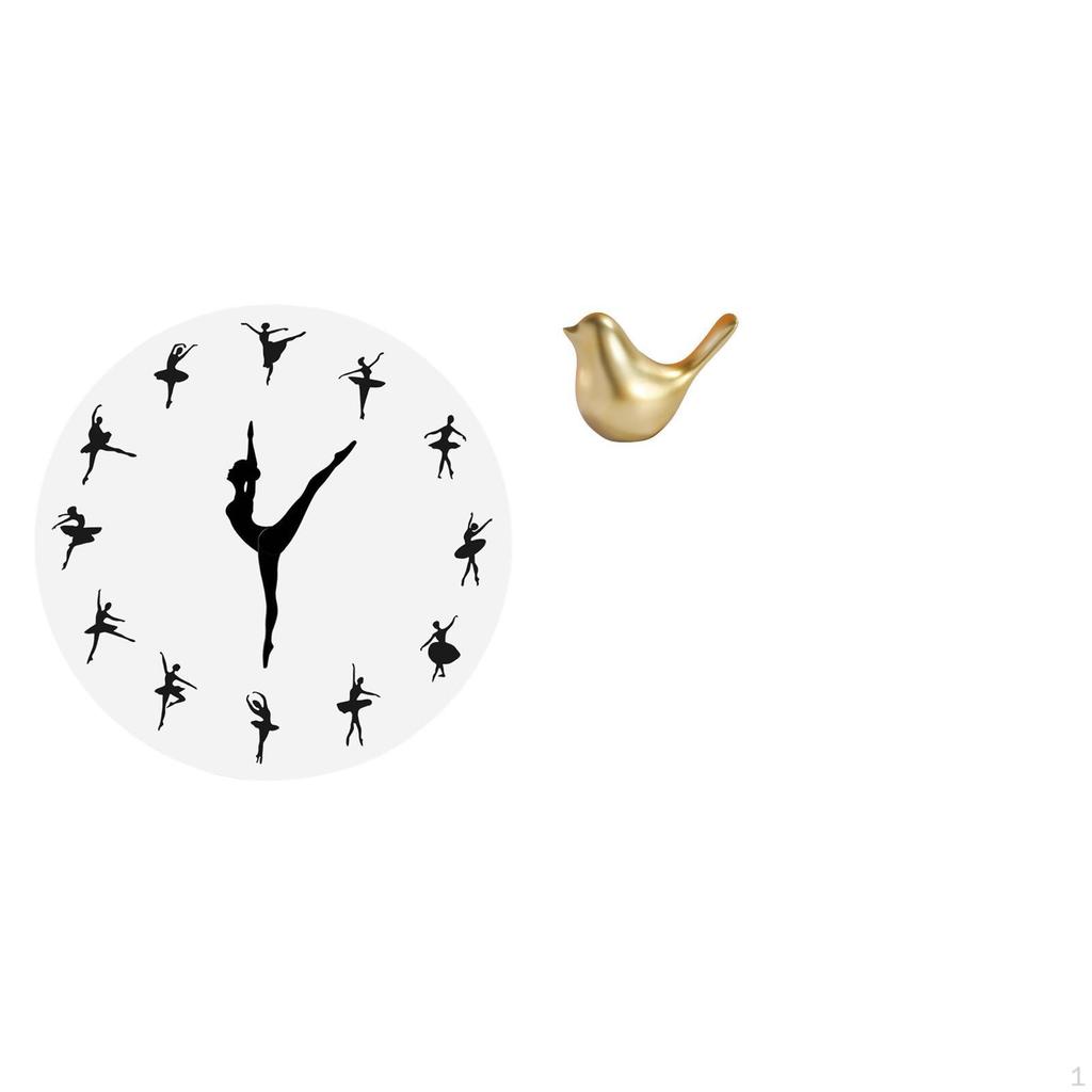 Ballet Dancer Wall Clock with Golden Bird Figurine Statue Silent Mute Decorative Sculpture for Home