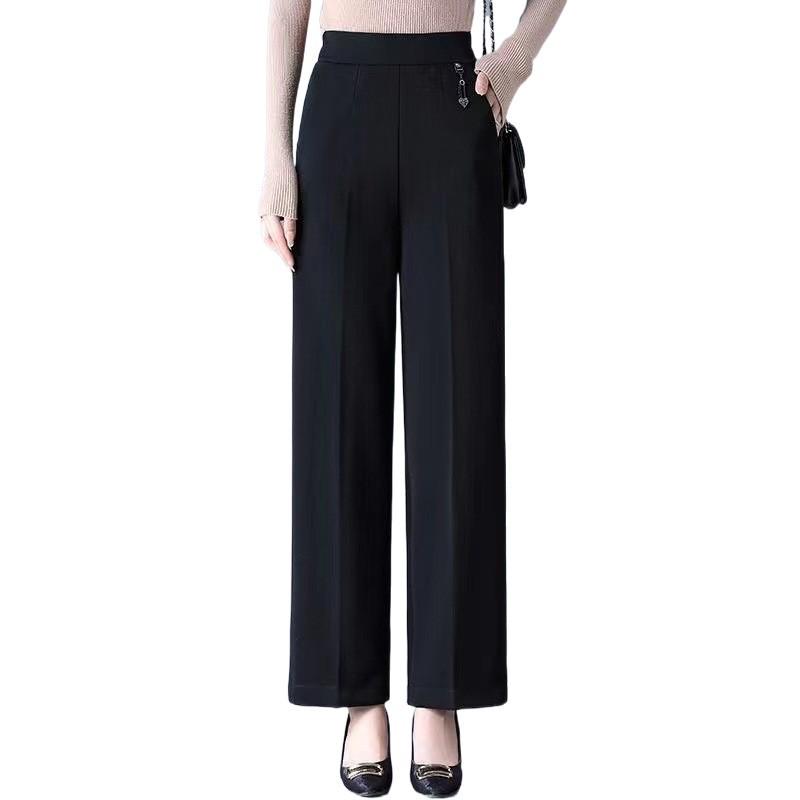 Elastic High-Waist Wide-Leg Pants for Middle-Aged and Elderly Women - Spring & Autumn Casual Plus Size