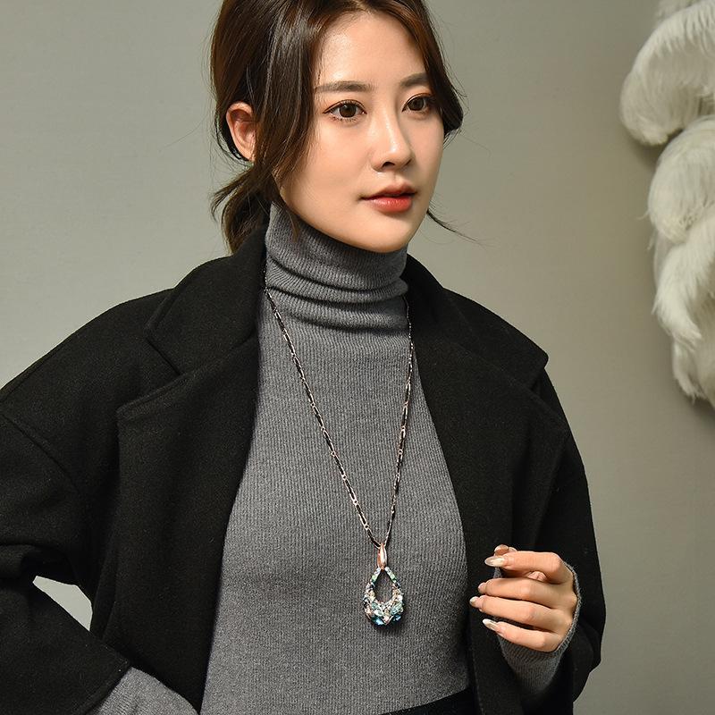 Water Drop Crystal Sweater Chain Long Necklace Versatile Sweater Chain Baroque Necklace Accessories