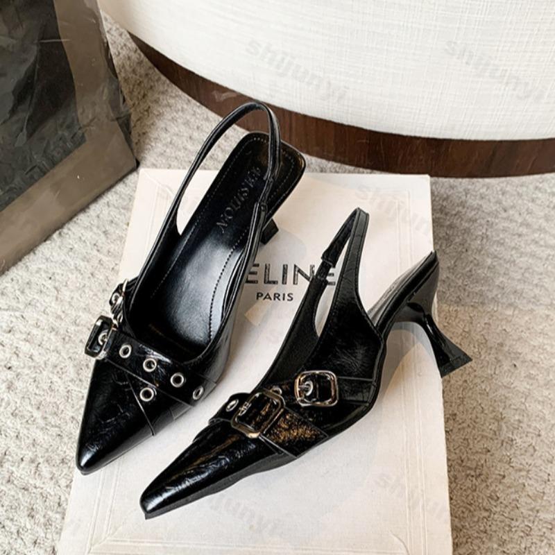 Fashion High Heels Women Shoes Luxury Designer Fashion Pointed Toe Buckle Strap Metal Women Sandals Elegant Single Shoes Female Pumps