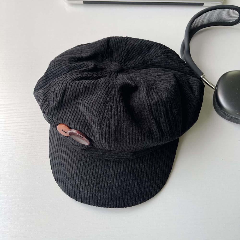 

Autumn Winter Painter Artist Hats Korean Button Octagonal Cap Vintage Corduroy Beret Hat For Women Japanese Brown Peaked Caps чёрный