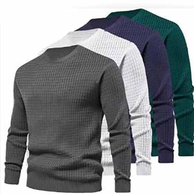 T-shirt à manches longues en tricot carré ample à col rond et couleur unie pour homme, grande taille, section fine, printemps et automne
