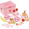Mother Garden Wooden Play Kitchen Set: Wild Strawberry Sweet Cafe Ribbon Tea Set with Food Items, Cake, and Kitchenware (441-31447)