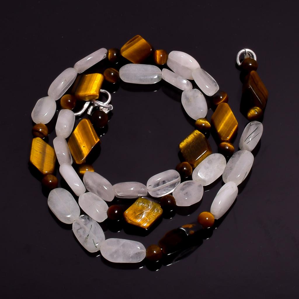 Natural Tiger Eye Rutile Quartz Gemstone Smooth Beads Necklace 17" UB-4356 UB-4356