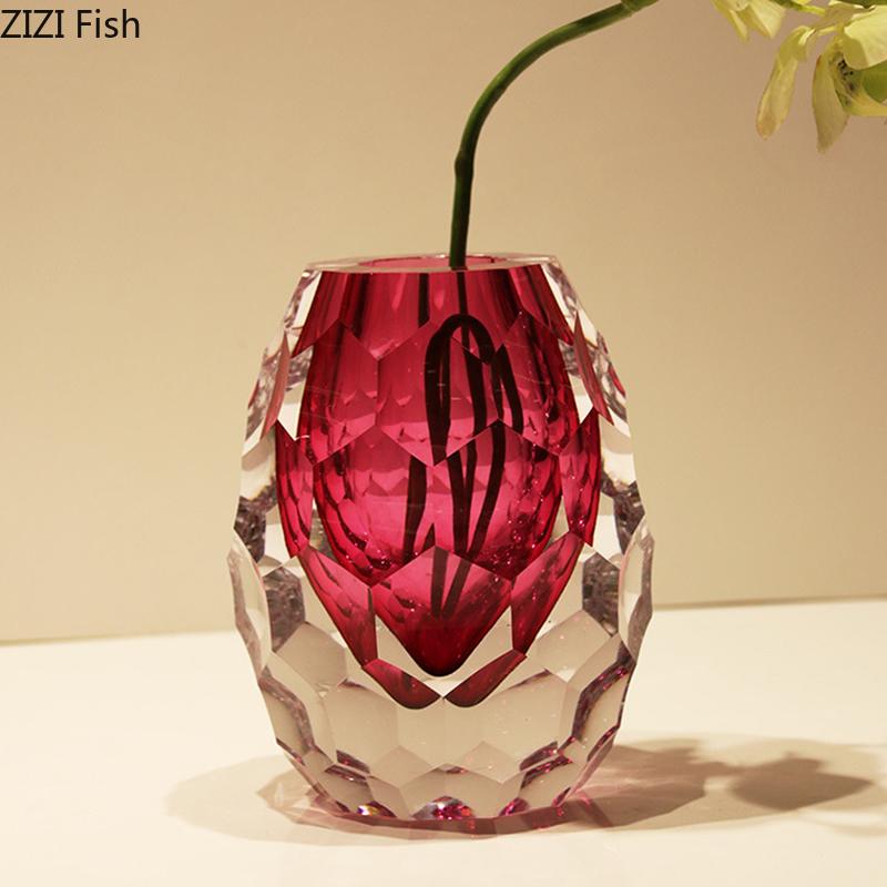 Diamond-cut Facets Glass Vase Brilliant Colors Flowers Pots Desk Decoration Flower Arrangement Floral Vases Room Aesthetic Decor
