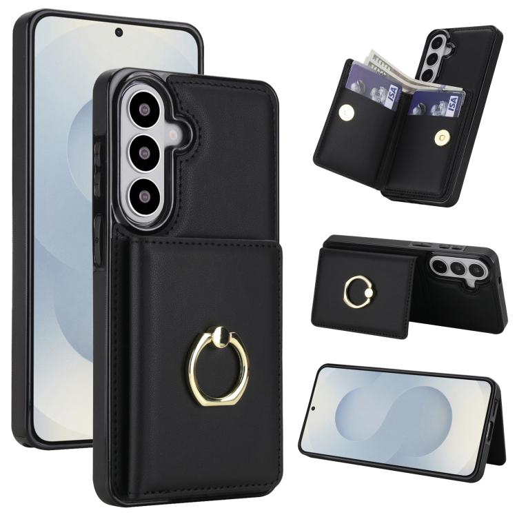 RFID Anti-theft Ring Holder Card Slot Phone Case For Samsung Galaxy S26+ 5G, PU Leather Shockproof Protective Cover