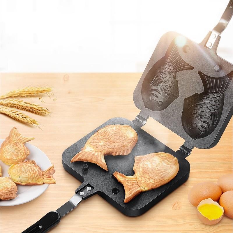 Waffle Pan 2 Sided Cast Baking Mould Household Cooking Bakeware Tool Aluminum Casts Fish Shape Cake Maker
