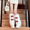New Year'S Red Plush Leg Cover Autumn And Winter Warm Stacking Socks Spice Girl Fur Calf Socks Bow Fluffy Socks Cover