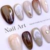Gradient 3D Brown-Gray Mirror Powder Press-On Nails