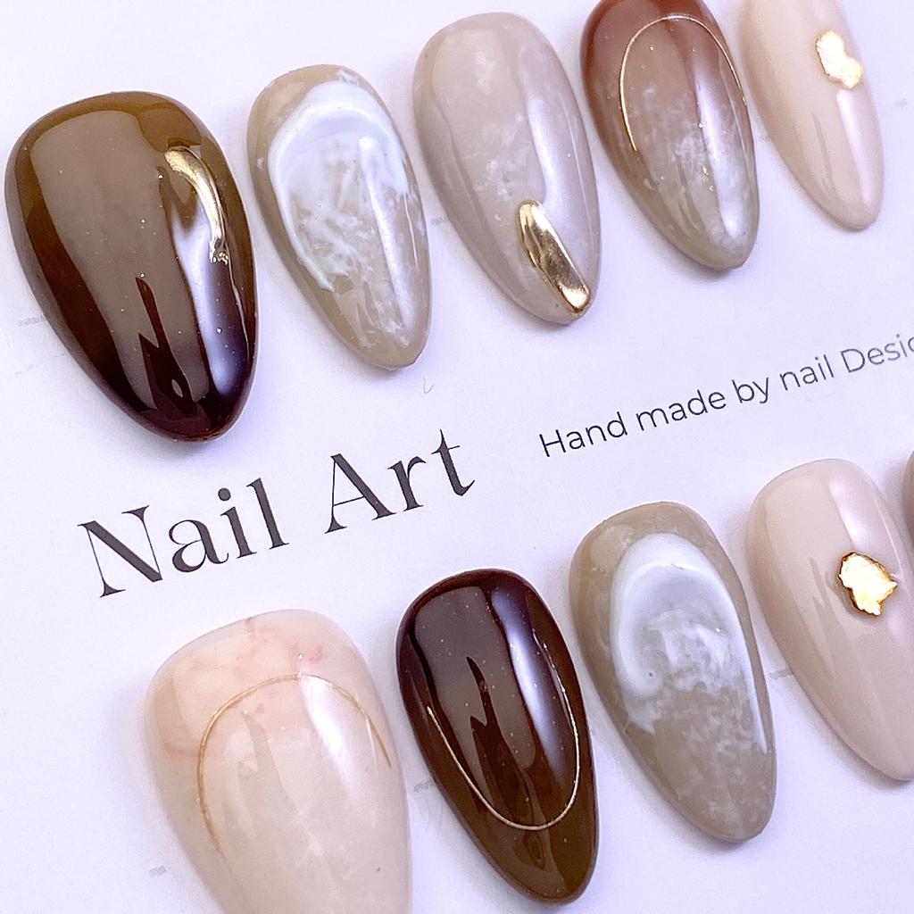 Gradient 3D Brown-Gray Mirror Powder Press-On Nails