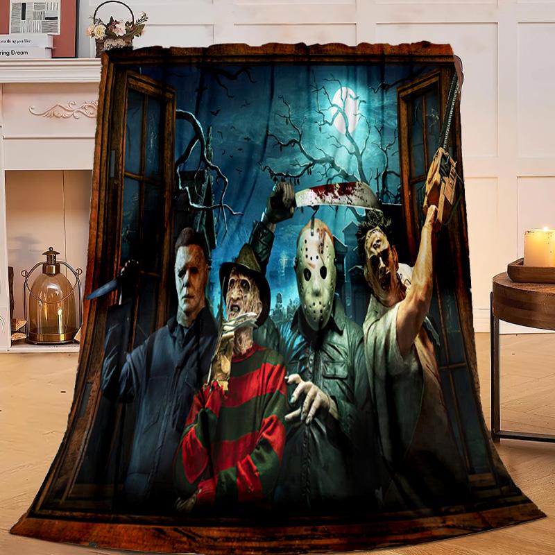 1 Stück Horrorfilm-Charaktere Collage Flanell-Decke Geschenk, Geeignet für Männer und Frauen, Weich, Ideal für Betten und Sofa, Geburtstags- oder Weihnachtsgeschenk