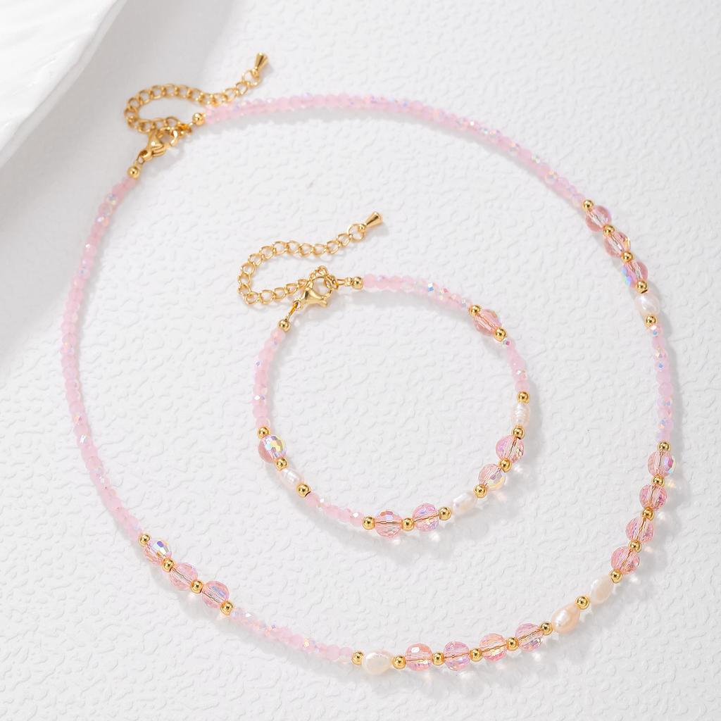 Rosa Kristall & Süßwasserperlen Perlenkette/Armband – Vielseitig, Leichter Luxus Design für Beste Freunde