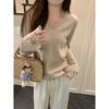 V-neck Lace Flared Sleeve Knitted Sweater Women's Spring and Autumn Winter Bottoming Shirt Pullover Retro Temperament Sweater