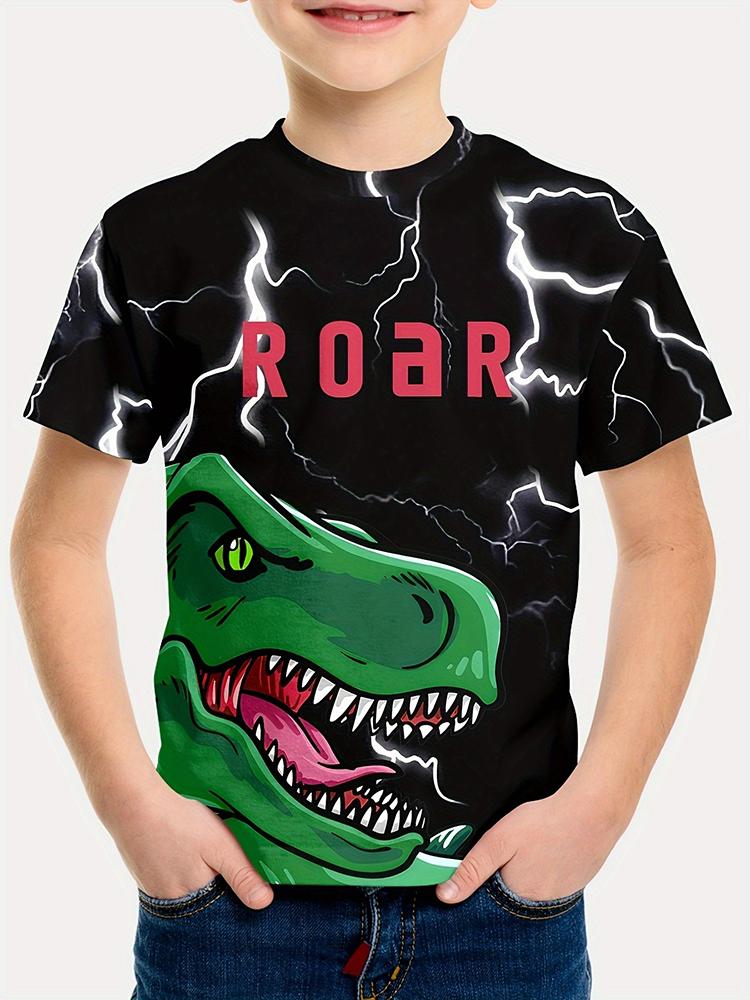 3D Print Digital Dinosaur Boys Creative T-shirt, Casual Lightweight Comfy Short Sleeve Tee Tops, Kids Clothings For Summer