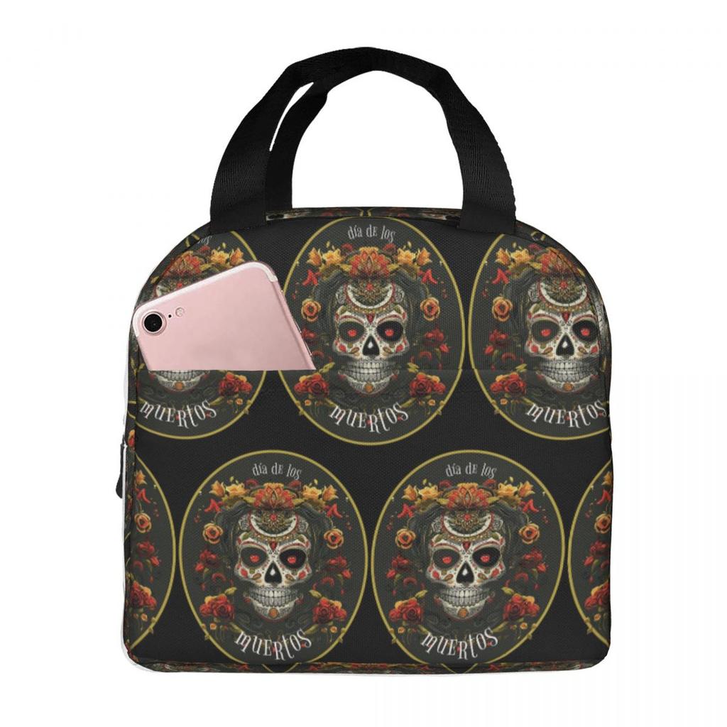 Mexican Catrina Girl Day Of The Dead Sugar Skull Insulated Lunch Bag for Women Children Food Boxes Thermal Lunch Box Tote