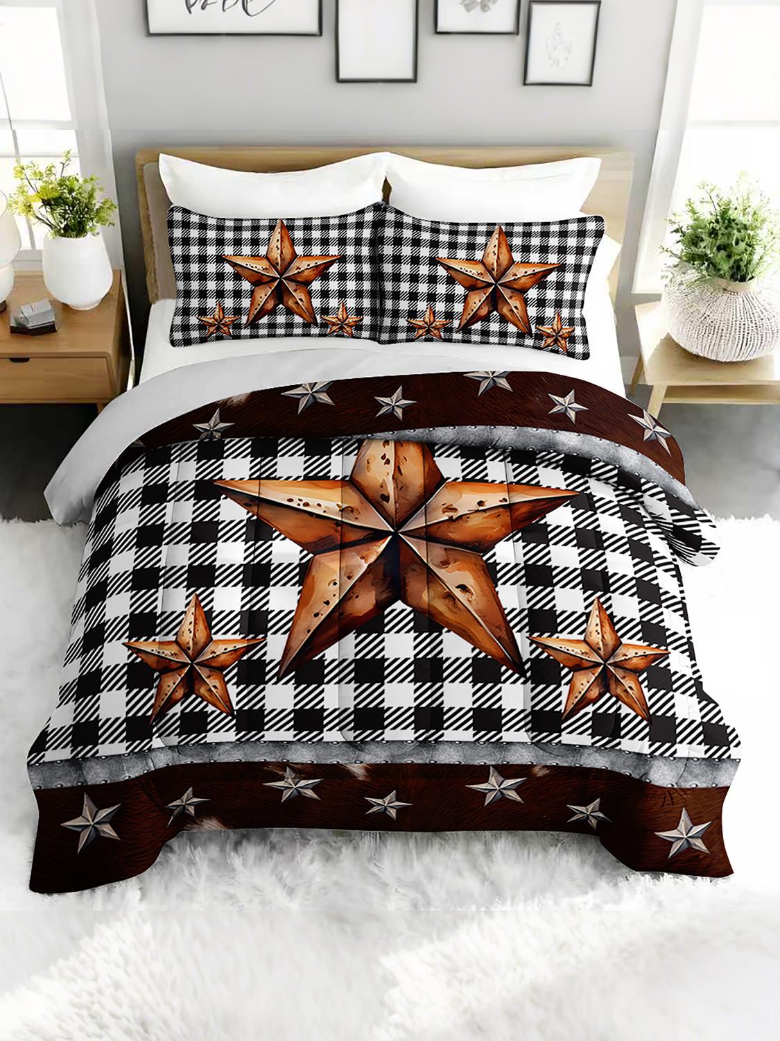 

3-piece Western bedding set, стеганое одеяло-покрывало со звездами и геометрическим узором, с 2 наволочками, деревенский дизайн, для спальни, гостевой комнаты 260x240cm