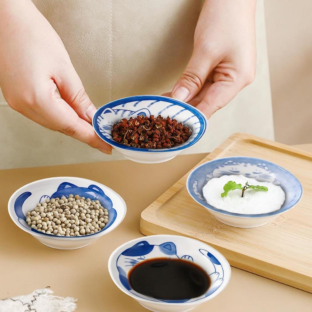 Keramický talířek na dezertní omáčku Sada nádobí Mini miska Miska na přílohu Kreativní kreslený vzor Kočka pro štěstí Malý talířek na ovoce 1 kus