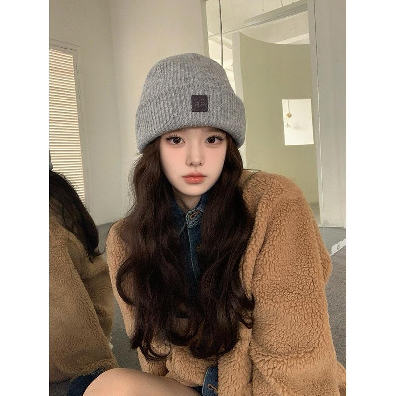 New wool hat women's winter face small ear protectors thickened warm knitted hat big head circumference ankela red cold hat