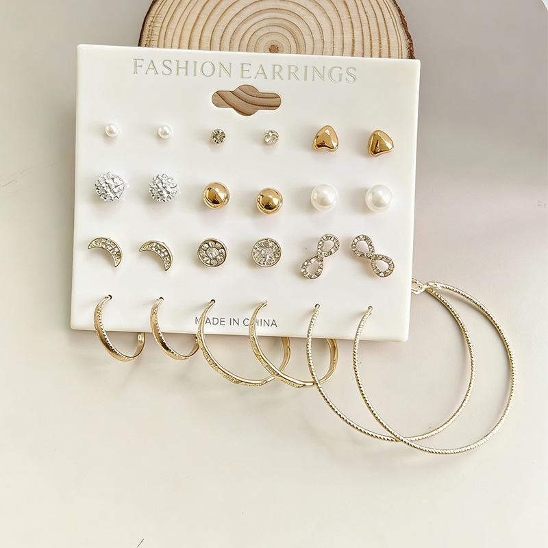 Rhinestone and Pearl Geometric Stainless Steel Earrings Set
